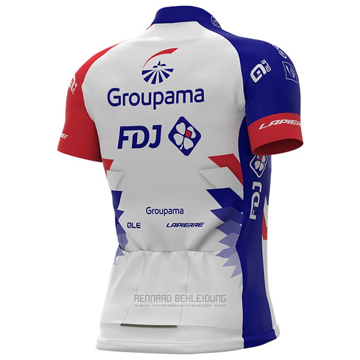 2021 Fahrradbekleidung Groupama-FDJ Rot Blau Trikot Kurzarm und Tragerhose